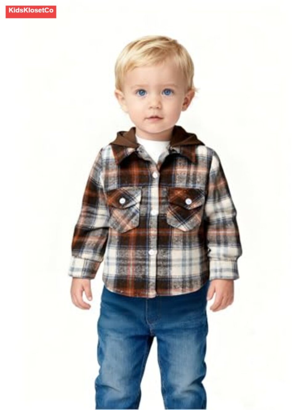 Toddler Boys Girls Flannel Hooded Plaid Shirt Long Sleeve Cotton Blend Button - Picture 3 of 6